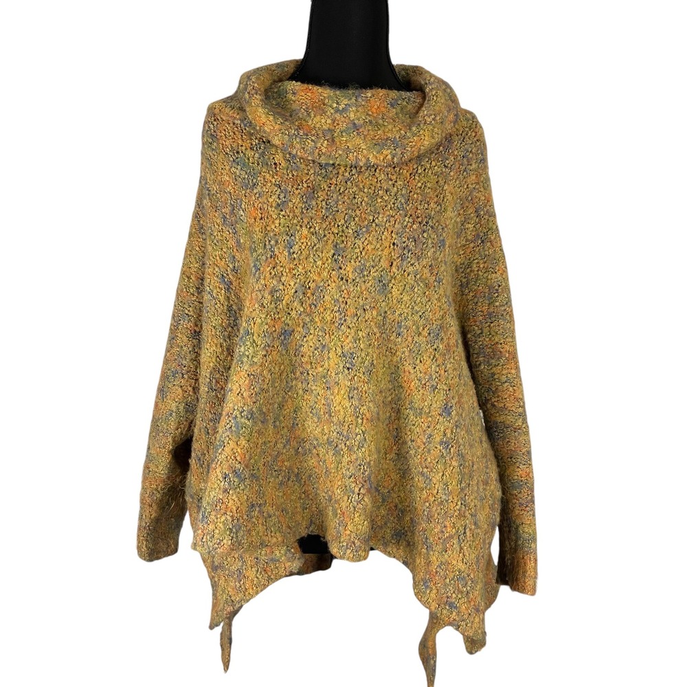 BCBG Womens Oversized Cowl Neck Poncho Sweater Marled Knit XS/S